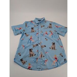 RSVLTS Men's Large Blue Button-Up Short Sleeve Shirt the Roosevelts x‎ Sandlot